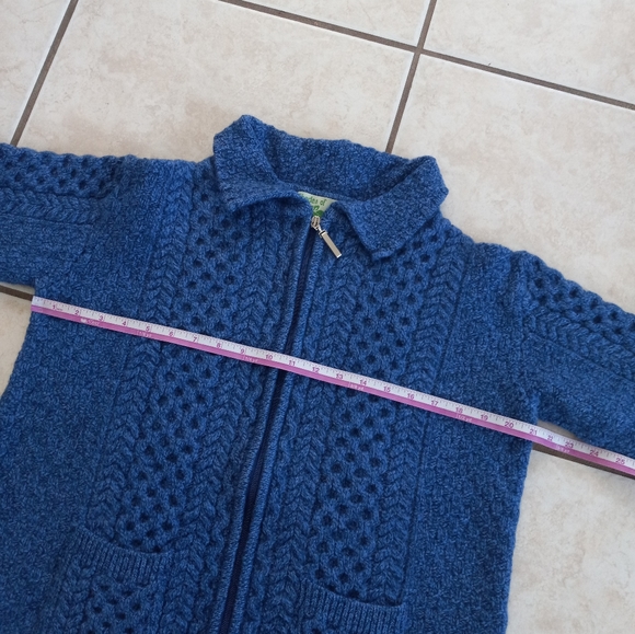 Shades Of Aran 100% Merino Wool Zip Up Cardigan Blue L - Picture 9 of 16